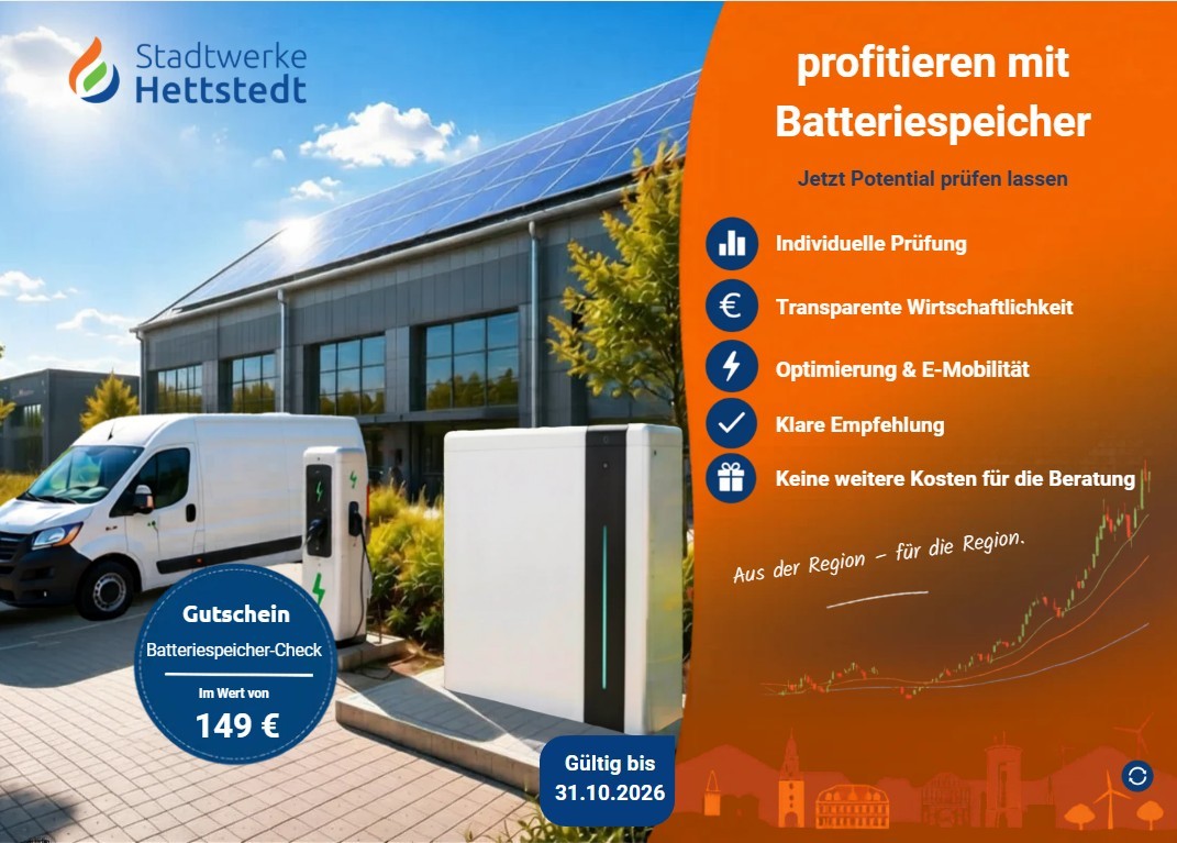 Gutschein Vorderseite: Batteriespeicher-Check, 149 Euro, gültig bis 31.10.2026.